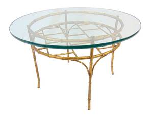 lot 8 image: Vintage Hollywood Regency Italian Faux Bamboo Gold Gilt Round Coffee Table