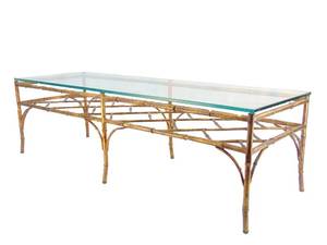 lot 10 image: Vintage Italian Hollywood Regency Gold Gilt Faux Bamboo & Glass Coffee Table
