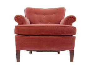 lot 16 image: Vintage Mid Century Watermelon PINK VELVET Lounge Chair