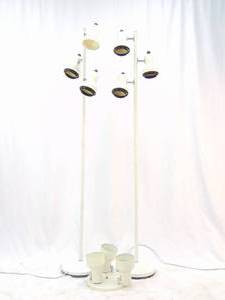 lot 65 image: Pair of Vintage White Adjustable Floor Lamps and Adjustable Flush Mount Light Fixture