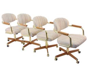 lot 71 image: 1975 Chromecraft Set of 4 Rolling Vintage Dining Table or Poker Table Chairs