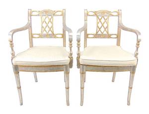 lot 64 image: Pair of Maitland-Smith Silver Leaf Chairs STUNNING