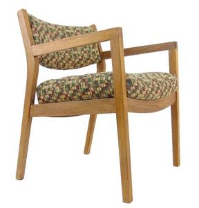 lot 127 image: Vintage Wood Arm Chair with Geometric Design Upholstery