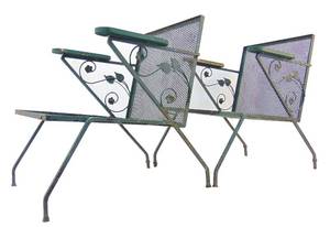 lot 136 image: Vintage Mid Century Modern Pair of Metal Patio Chairs