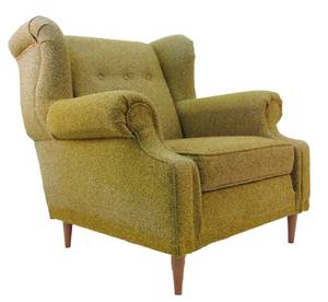 lot 145 image: Flexsteel Vintage Mid Century Green Tweed Wingback Lounge Chair