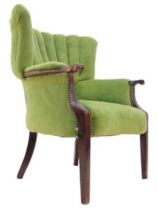 lot 148 image: Vintage Channel Back Green Velvet Chair - Project Condition