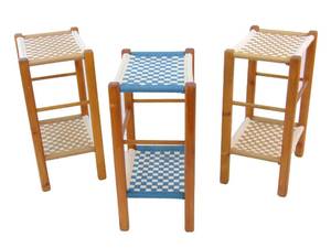 lot 156 image: Rare Set of 3 Vintage Handmade Woven Stools - Retro - Mid Century