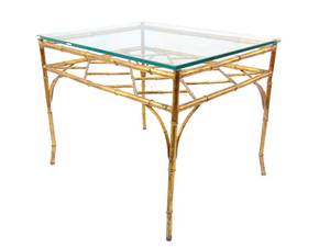 lot 9 image: Vintage Hollywood Regency Italian Faux Bamboo Gold Gilt  Coffee Table