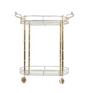 lot 153 image: Vintage Rolling Brass & Glass 2 Tier Oval Bar Cart