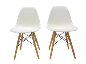 lot 154 image: PAIR of Modern Mid Century Style White Molded Plastic Chairs