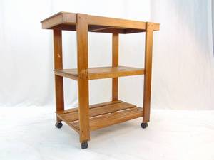 lot 187 image: Wood Slat Rolling Cart - 3 Tier