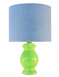 lot 194 image: Vintage 1960s Lime Green Ceramic Table Lamp with Blue Shade