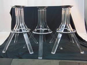 lot 197 image: Set of 3 Clear Acrylic Barstool Bases - Swivel - Need Tops