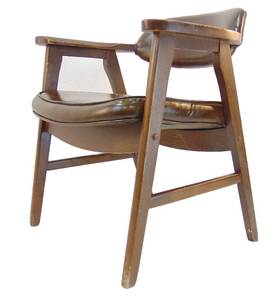 lot 219 image: Vintage MCM Wood and Brown Vinyl Stylish Chair