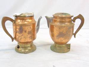 lot 279 image: Pair of Antique Brass & Copper Tea Pot