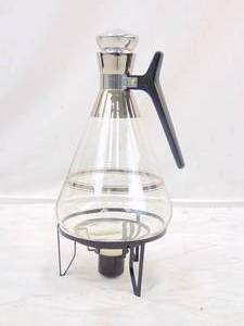 lot 280 image: Vintage Mid Century Atomic Inland Glass Carafe Coffee Warmer Chafing Stand- NEW Vintage Item