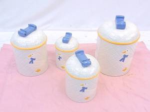 lot 300 image: Set of 4 Cute Ceramic Kitchen Containers with Lids - Duck Design
