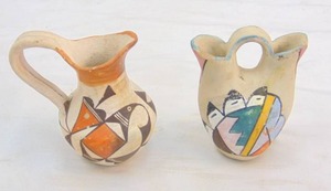 lot 338 image: Lot of 2 Ceramic ACOMA Pottery - Hand-Painted Native American