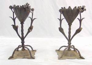 lot 339 image: Pair of Unique Vintage Metal Candle Holders