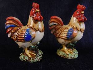 lot 360 image: Vintage Mid Century Pair of Kitsch Kitchen Roosters - Ceramic