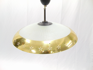 lot 367 image: Vintage MCM Glass & Brass Chandelier - 4 Lights - Working