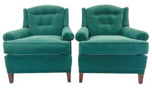 lot 352 image: Pair of Vintage Kelly Green Velvet Lounge Chairs