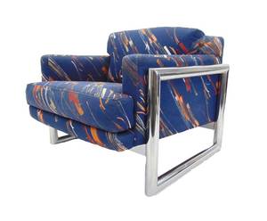 lot 36 image: Vintage AUTHENTIC MILO BAUGHMAN FOR DIA Chrome Cube Lounge Chair