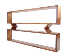 lot 351 image: LARGE Vintage Mid Century Handmade Wood Wall Shelf