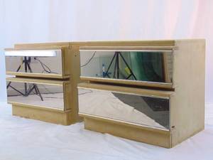 lot 37 image: Pair of ROUGIER Mirrored Bedroom End Tables Vintage Hollywood Regency