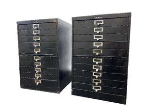 lot 358 image: PAIR of Vintage MC Steelcase Black Metal Industrial Cabinets - Drawers