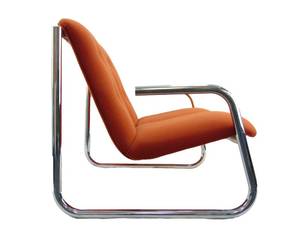 lot 124 image: Vintage MCM Chrome and Orange Fabric Loveseat