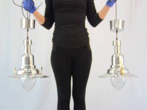 lot 607 image: Pair of IKEA Silver Tone Hanging Lights  Chandeliers  Industrial Style
