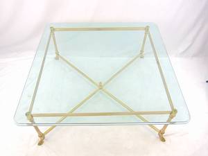 lot 638 image: Solid Brass Square Coffee Table with Glass Top