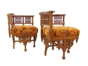 lot 674 image: PAIR of Antique Syrian Corner Chairs 19th Century