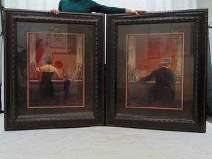 lot 786 image: HUGE Framed Glamourous Lady & Gentleman Pair of Art Prints