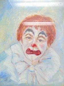lot 799 image: Original Framed Artwork of Clown - Oil Pastel on Paper