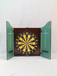 lot 735 image: The Bombay Company Wood Enclosed Dart Board - Great Gift