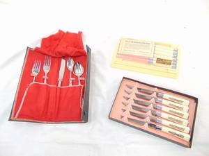 lot 736 image: Vintage Armack Steak Knives - Germany & Set of Vintage Robeson Continental Steak Knives USA  Silverware
