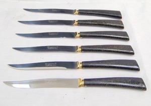 lot 737 image: Mid Century FORGECRAFT (USA Made) Stainless Knife Set - Black & Gold Sparkle Handles - 50s Atomic