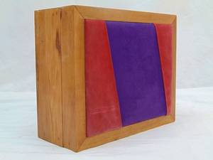 lot 738 image: Vintage Wood Box with Suede Top Cigar Box, Jewelry Box