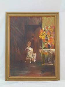 lot 742 image: Vintage Original Oil Painting of Girl in Chair