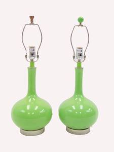 lot 1003 image: Pair of Lime Green Mod 60s Style Table Lamps