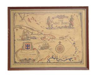 lot 801 image: Vintage Royal Caribbean Cruise Map Framed
