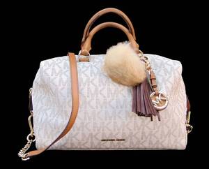 lot 692 image: Authentic MICHAEL KORS Logo Handbag with Rabbit Fur Charm - CONSIGNMENT COLLECTION