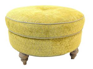 lot 829 image: Upholstered Green and Gray Round Ottoman - GREAT Condition