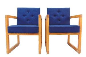 lot 887 image: PAIR of Cobalt Blue Chairs with Modern Lines