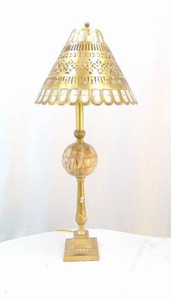 lot 915 image: Gold Tone Table Lamp with Perforated Lamp Shade