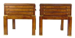 lot 677 image: Pair of LANE Vintage Campaign Style End Tables  Side Tables with Drawers