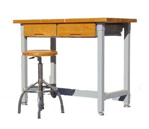 lot 851 image: Wood Workbench with Drawers & Stool 48 L