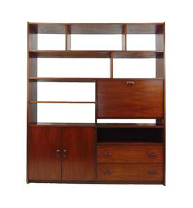 lot 828 image: Vintage Mid Century Gorgeous Shelving Unit with Cabinets Wall Divider by HORNER